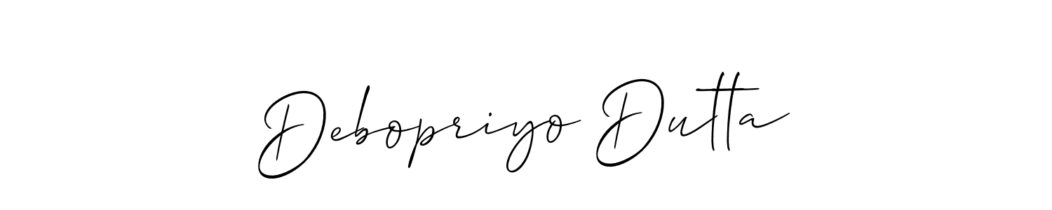 You should practise on your own different ways (Allison_Script) to write your name (Debopriyo Dutta) in signature. don't let someone else do it for you. Debopriyo Dutta signature style 2 images and pictures png