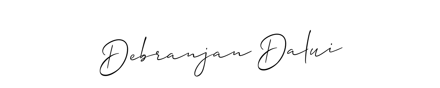 The best way (Allison_Script) to make a short signature is to pick only two or three words in your name. The name Debranjan Dalui include a total of six letters. For converting this name. Debranjan Dalui signature style 2 images and pictures png