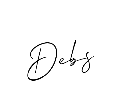 Use a signature maker to create a handwritten signature online. With this signature software, you can design (Allison_Script) your own signature for name Debs. Debs signature style 2 images and pictures png