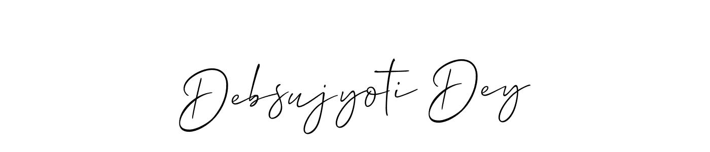 Make a short Debsujyoti Dey signature style. Manage your documents anywhere anytime using Allison_Script. Create and add eSignatures, submit forms, share and send files easily. Debsujyoti Dey signature style 2 images and pictures png