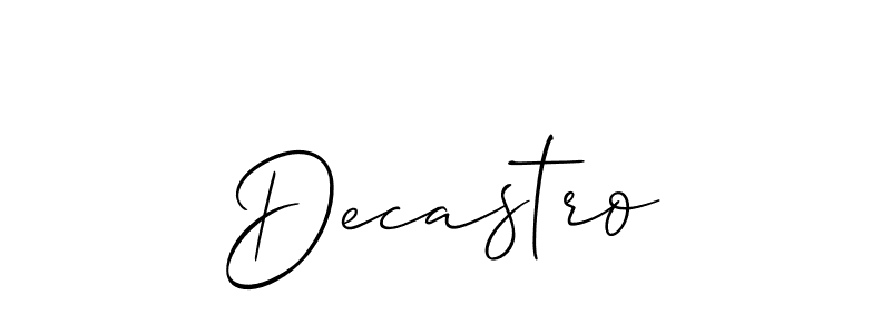 The best way (Allison_Script) to make a short signature is to pick only two or three words in your name. The name Decastro include a total of six letters. For converting this name. Decastro signature style 2 images and pictures png