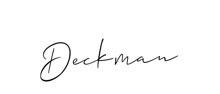 The best way (Allison_Script) to make a short signature is to pick only two or three words in your name. The name Deckman include a total of six letters. For converting this name. Deckman signature style 2 images and pictures png