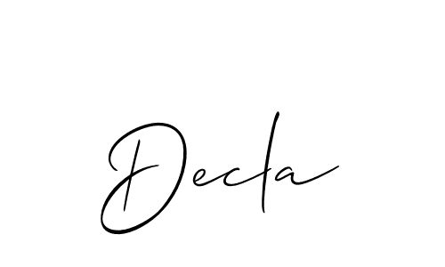 Make a beautiful signature design for name Decla. With this signature (Allison_Script) style, you can create a handwritten signature for free. Decla signature style 2 images and pictures png