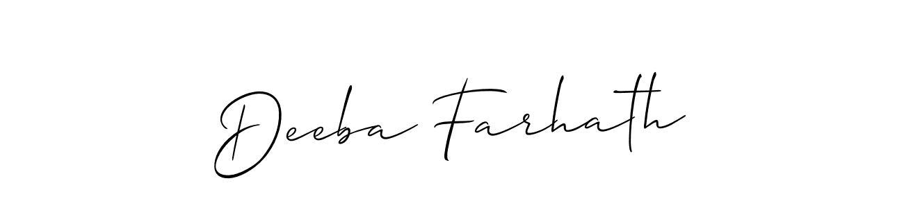 Create a beautiful signature design for name Deeba Farhath. With this signature (Allison_Script) fonts, you can make a handwritten signature for free. Deeba Farhath signature style 2 images and pictures png