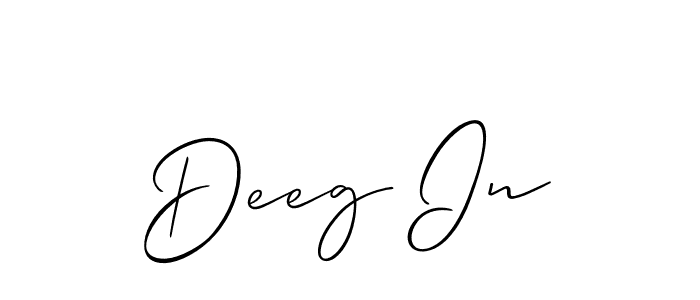 Use a signature maker to create a handwritten signature online. With this signature software, you can design (Allison_Script) your own signature for name Deeg In. Deeg In signature style 2 images and pictures png