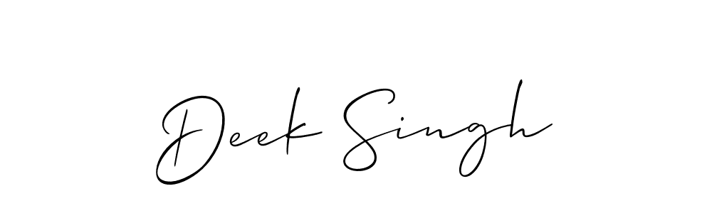 The best way (Allison_Script) to make a short signature is to pick only two or three words in your name. The name Deek Singh include a total of six letters. For converting this name. Deek Singh signature style 2 images and pictures png