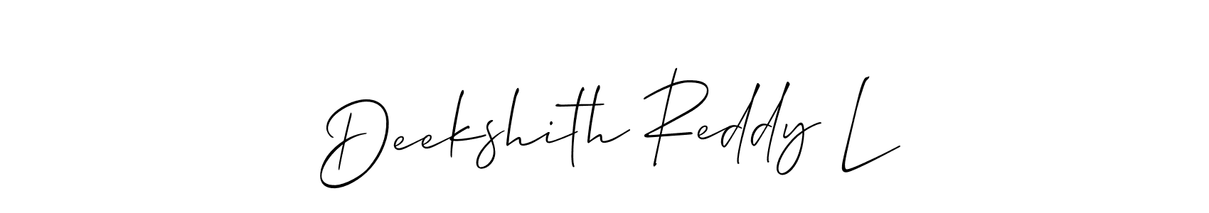 if you are searching for the best signature style for your name Deekshith Reddy L. so please give up your signature search. here we have designed multiple signature styles  using Allison_Script. Deekshith Reddy L signature style 2 images and pictures png