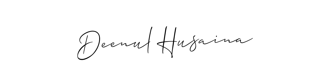 Allison_Script is a professional signature style that is perfect for those who want to add a touch of class to their signature. It is also a great choice for those who want to make their signature more unique. Get Deenul Husaina name to fancy signature for free. Deenul Husaina signature style 2 images and pictures png