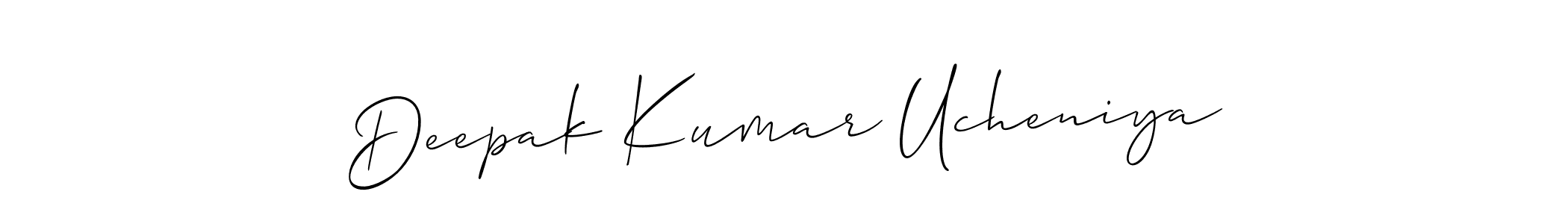 This is the best signature style for the Deepak Kumar Ucheniya name. Also you like these signature font (Allison_Script). Mix name signature. Deepak Kumar Ucheniya signature style 2 images and pictures png