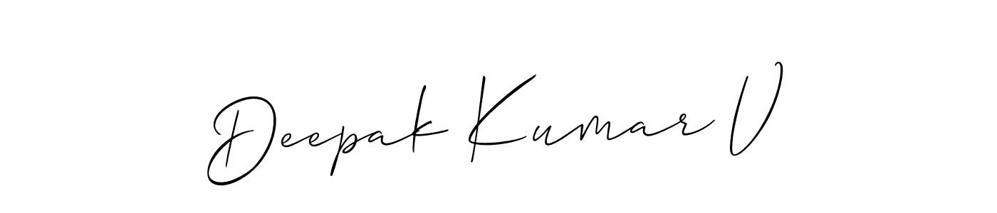 Also You can easily find your signature by using the search form. We will create Deepak Kumar V name handwritten signature images for you free of cost using Allison_Script sign style. Deepak Kumar V signature style 2 images and pictures png