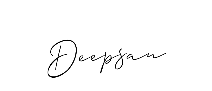 The best way (Allison_Script) to make a short signature is to pick only two or three words in your name. The name Deepsan include a total of six letters. For converting this name. Deepsan signature style 2 images and pictures png