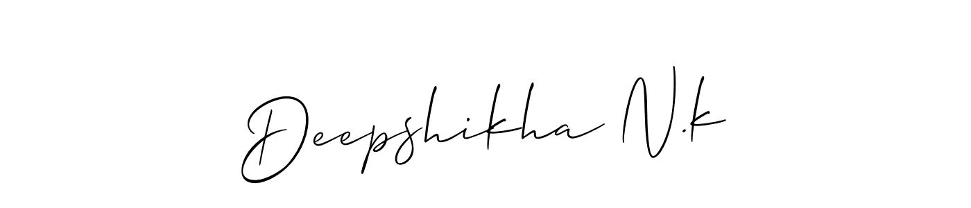 The best way (Allison_Script) to make a short signature is to pick only two or three words in your name. The name Deepshikha N.k include a total of six letters. For converting this name. Deepshikha N.k signature style 2 images and pictures png