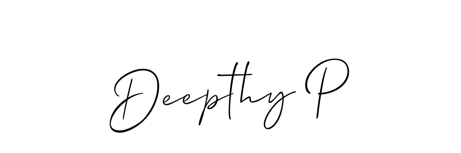 Use a signature maker to create a handwritten signature online. With this signature software, you can design (Allison_Script) your own signature for name Deepthy P. Deepthy P signature style 2 images and pictures png