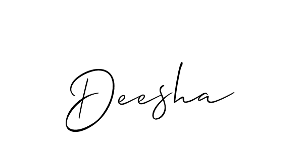 The best way (Allison_Script) to make a short signature is to pick only two or three words in your name. The name Deesha include a total of six letters. For converting this name. Deesha signature style 2 images and pictures png