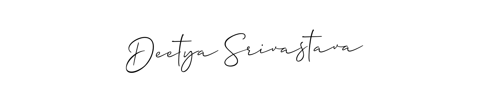 The best way (Allison_Script) to make a short signature is to pick only two or three words in your name. The name Deetya Srivastava include a total of six letters. For converting this name. Deetya Srivastava signature style 2 images and pictures png