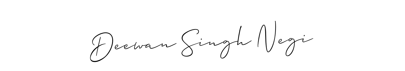 Allison_Script is a professional signature style that is perfect for those who want to add a touch of class to their signature. It is also a great choice for those who want to make their signature more unique. Get Deewan Singh Negi name to fancy signature for free. Deewan Singh Negi signature style 2 images and pictures png