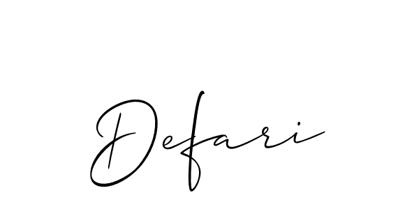 It looks lik you need a new signature style for name Defari. Design unique handwritten (Allison_Script) signature with our free signature maker in just a few clicks. Defari signature style 2 images and pictures png