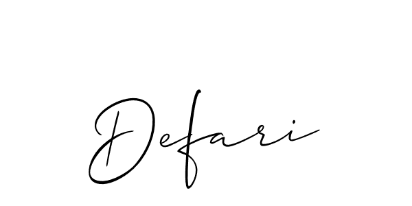 Design your own signature with our free online signature maker. With this signature software, you can create a handwritten (Allison_Script) signature for name Defari. Defari signature style 2 images and pictures png