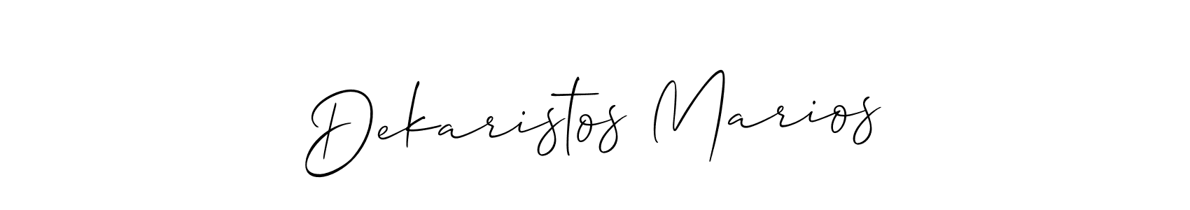 The best way (Allison_Script) to make a short signature is to pick only two or three words in your name. The name Dekaristos Marios include a total of six letters. For converting this name. Dekaristos Marios signature style 2 images and pictures png