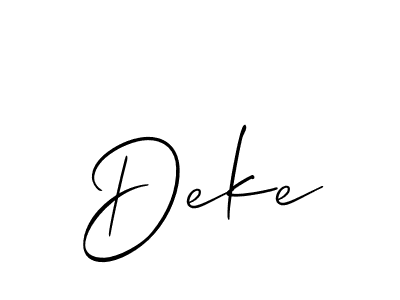 if you are searching for the best signature style for your name Deke. so please give up your signature search. here we have designed multiple signature styles  using Allison_Script. Deke signature style 2 images and pictures png