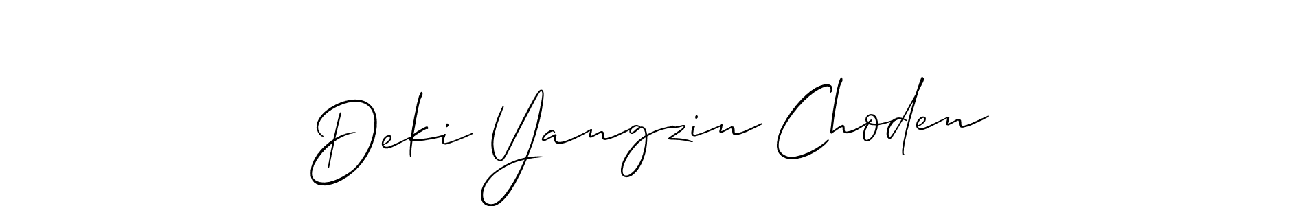 It looks lik you need a new signature style for name Deki Yangzin Choden. Design unique handwritten (Allison_Script) signature with our free signature maker in just a few clicks. Deki Yangzin Choden signature style 2 images and pictures png