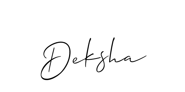 Create a beautiful signature design for name Deksha. With this signature (Allison_Script) fonts, you can make a handwritten signature for free. Deksha signature style 2 images and pictures png