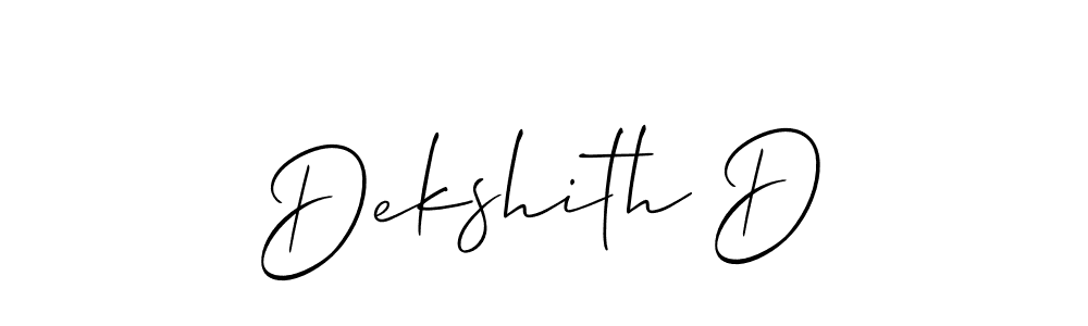 Also You can easily find your signature by using the search form. We will create Dekshith D name handwritten signature images for you free of cost using Allison_Script sign style. Dekshith D signature style 2 images and pictures png