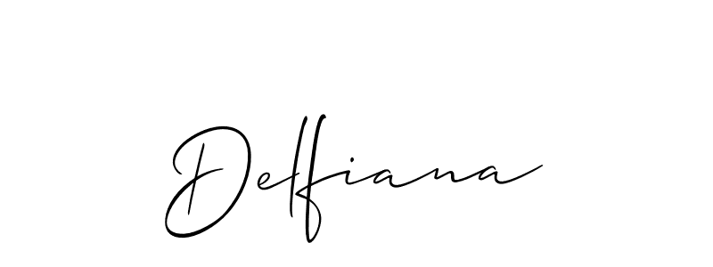 The best way (Allison_Script) to make a short signature is to pick only two or three words in your name. The name Delfiana include a total of six letters. For converting this name. Delfiana signature style 2 images and pictures png