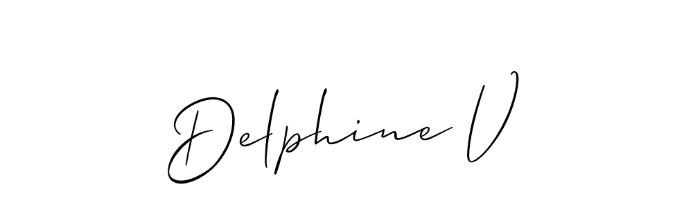 Also You can easily find your signature by using the search form. We will create Delphine V name handwritten signature images for you free of cost using Allison_Script sign style. Delphine V signature style 2 images and pictures png