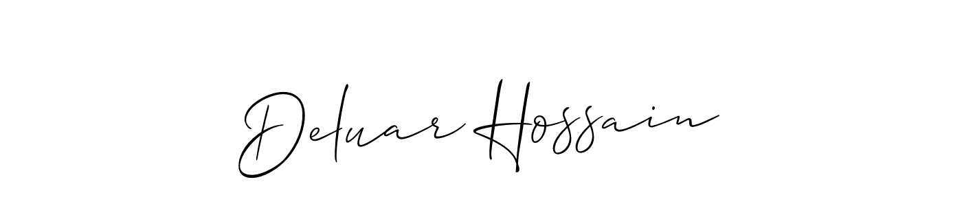 Create a beautiful signature design for name Deluar Hossain. With this signature (Allison_Script) fonts, you can make a handwritten signature for free. Deluar Hossain signature style 2 images and pictures png