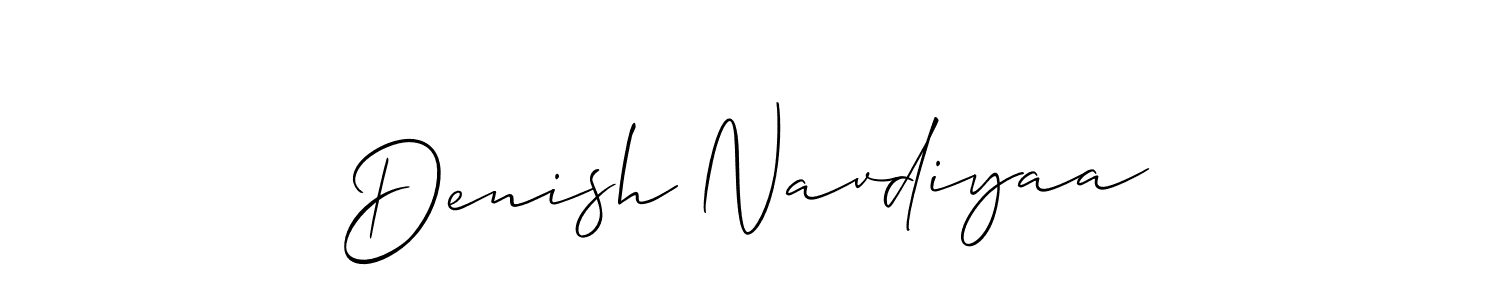 The best way (Allison_Script) to make a short signature is to pick only two or three words in your name. The name Denish Navdiyaa include a total of six letters. For converting this name. Denish Navdiyaa signature style 2 images and pictures png