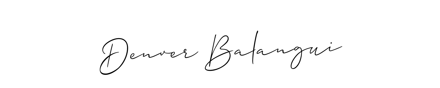 The best way (Allison_Script) to make a short signature is to pick only two or three words in your name. The name Denver Balangui include a total of six letters. For converting this name. Denver Balangui signature style 2 images and pictures png