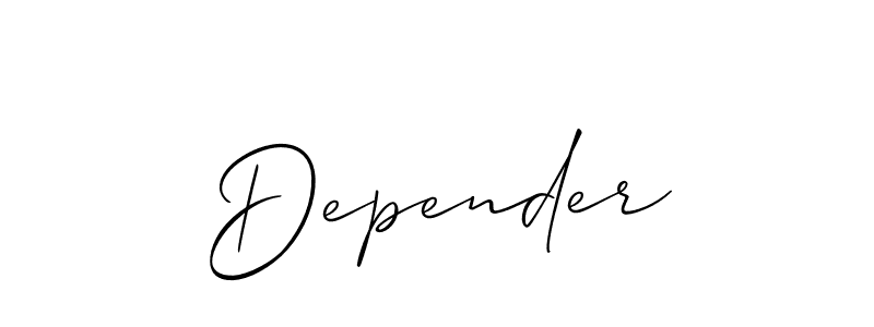 It looks lik you need a new signature style for name Depender. Design unique handwritten (Allison_Script) signature with our free signature maker in just a few clicks. Depender signature style 2 images and pictures png