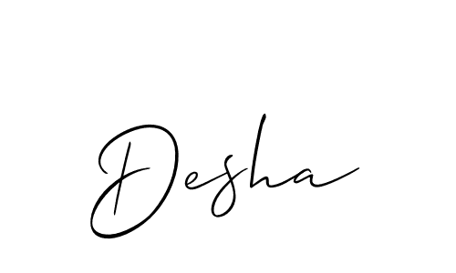 Design your own signature with our free online signature maker. With this signature software, you can create a handwritten (Allison_Script) signature for name Desha. Desha signature style 2 images and pictures png