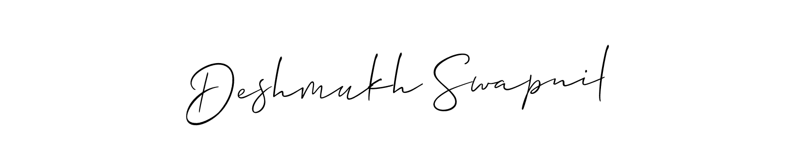 How to make Deshmukh Swapnil name signature. Use Allison_Script style for creating short signs online. This is the latest handwritten sign. Deshmukh Swapnil signature style 2 images and pictures png