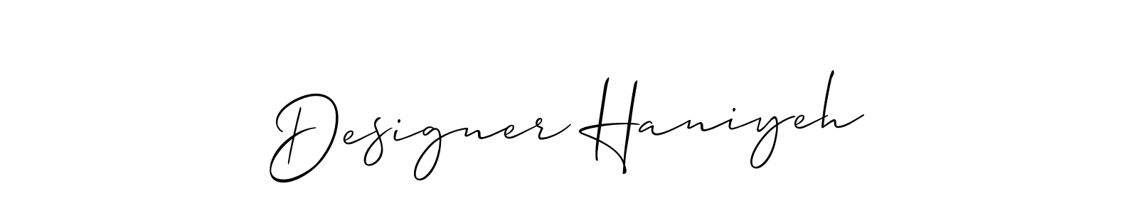 Create a beautiful signature design for name Designer Haniyeh. With this signature (Allison_Script) fonts, you can make a handwritten signature for free. Designer Haniyeh signature style 2 images and pictures png