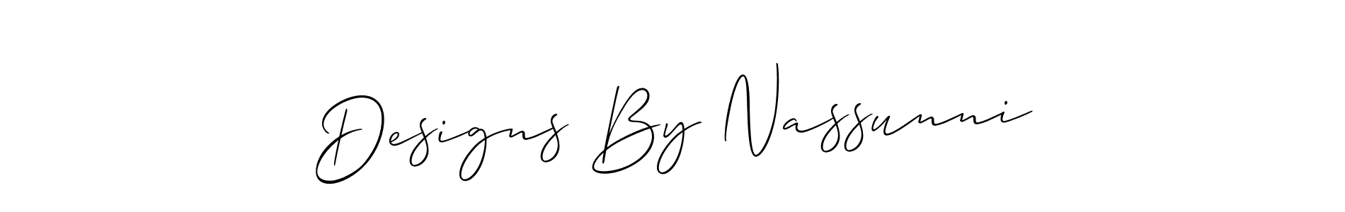 The best way (Allison_Script) to make a short signature is to pick only two or three words in your name. The name Designs By Nassunni include a total of six letters. For converting this name. Designs By Nassunni signature style 2 images and pictures png
