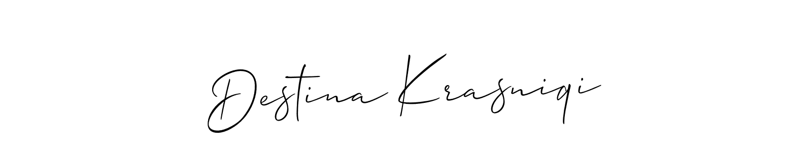 Also You can easily find your signature by using the search form. We will create Destina Krasniqi name handwritten signature images for you free of cost using Allison_Script sign style. Destina Krasniqi signature style 2 images and pictures png