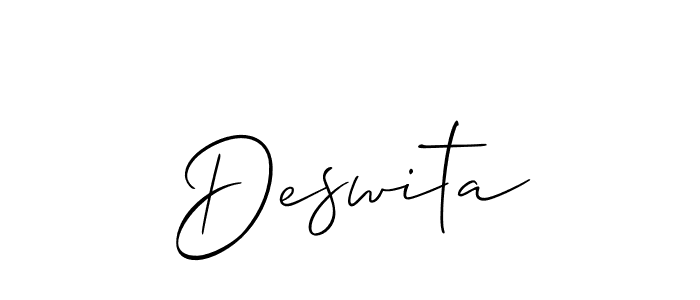 The best way (Allison_Script) to make a short signature is to pick only two or three words in your name. The name Deswita include a total of six letters. For converting this name. Deswita signature style 2 images and pictures png