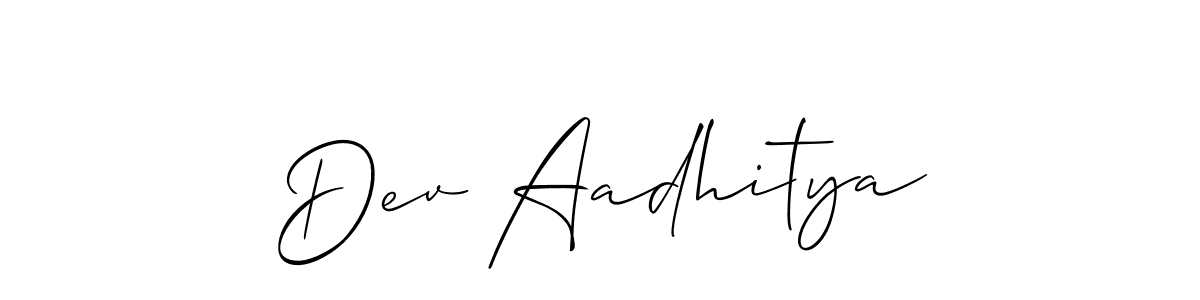 Allison_Script is a professional signature style that is perfect for those who want to add a touch of class to their signature. It is also a great choice for those who want to make their signature more unique. Get Dev Aadhitya name to fancy signature for free. Dev Aadhitya signature style 2 images and pictures png