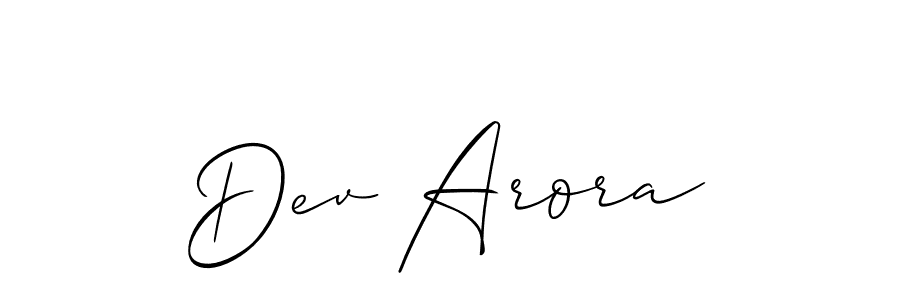 The best way (Allison_Script) to make a short signature is to pick only two or three words in your name. The name Dev Arora include a total of six letters. For converting this name. Dev Arora signature style 2 images and pictures png