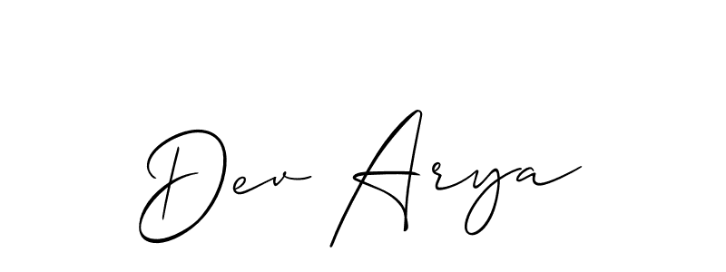 Use a signature maker to create a handwritten signature online. With this signature software, you can design (Allison_Script) your own signature for name Dev Arya. Dev Arya signature style 2 images and pictures png