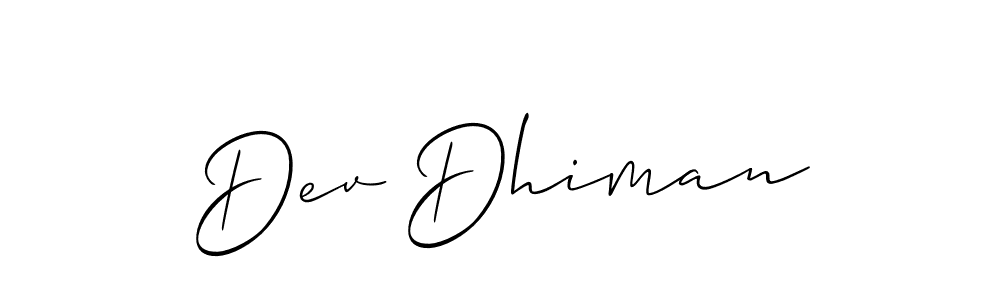 Make a beautiful signature design for name Dev Dhiman. With this signature (Allison_Script) style, you can create a handwritten signature for free. Dev Dhiman signature style 2 images and pictures png