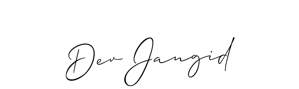 It looks lik you need a new signature style for name Dev Jangid. Design unique handwritten (Allison_Script) signature with our free signature maker in just a few clicks. Dev Jangid signature style 2 images and pictures png