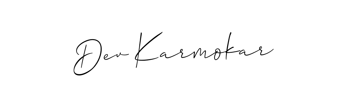 Use a signature maker to create a handwritten signature online. With this signature software, you can design (Allison_Script) your own signature for name Dev Karmokar. Dev Karmokar signature style 2 images and pictures png