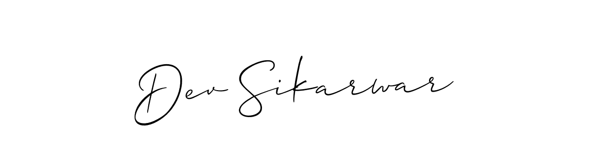 The best way (Allison_Script) to make a short signature is to pick only two or three words in your name. The name Dev Sikarwar include a total of six letters. For converting this name. Dev Sikarwar signature style 2 images and pictures png