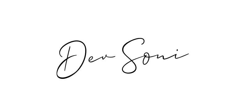 Also You can easily find your signature by using the search form. We will create Dev Soni name handwritten signature images for you free of cost using Allison_Script sign style. Dev Soni signature style 2 images and pictures png