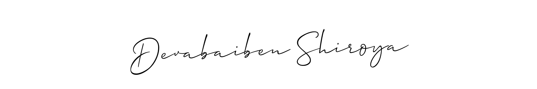 You should practise on your own different ways (Allison_Script) to write your name (Devabaiben Shiroya) in signature. don't let someone else do it for you. Devabaiben Shiroya signature style 2 images and pictures png