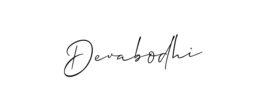 Make a beautiful signature design for name Devabodhi. With this signature (Allison_Script) style, you can create a handwritten signature for free. Devabodhi signature style 2 images and pictures png