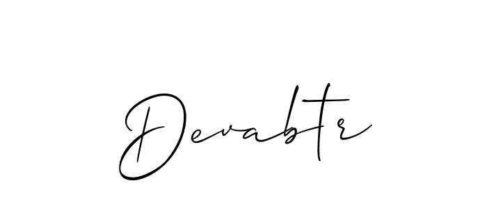 The best way (Allison_Script) to make a short signature is to pick only two or three words in your name. The name Devabtr include a total of six letters. For converting this name. Devabtr signature style 2 images and pictures png